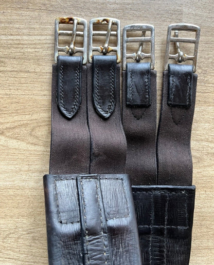 44” Brown Leather Horse Girth – Elastic Ends English Saddle Girth