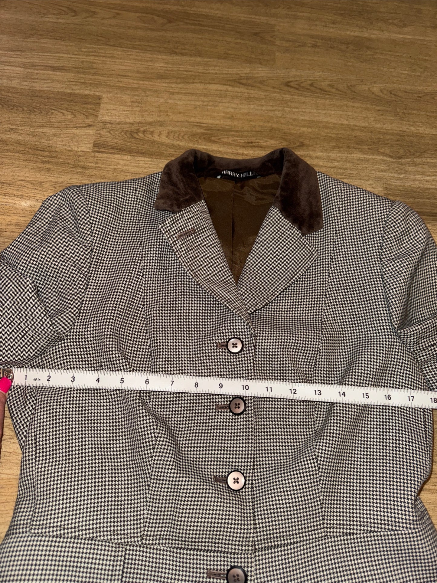 Harry Hall Brown Dog Tooth Check Show Jacket Brown Velvet Collar Ladies 36” #112