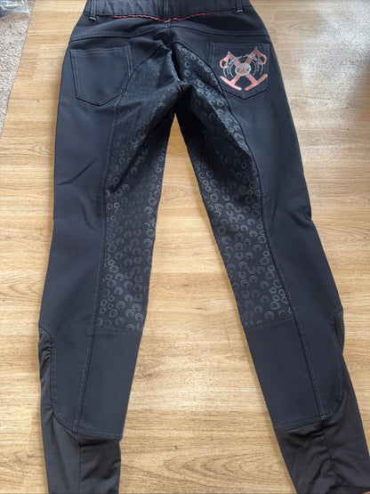 Hy Equestrian Black Full Silicone Seat Breeches | Ladies 30” | Stretchy Silicone