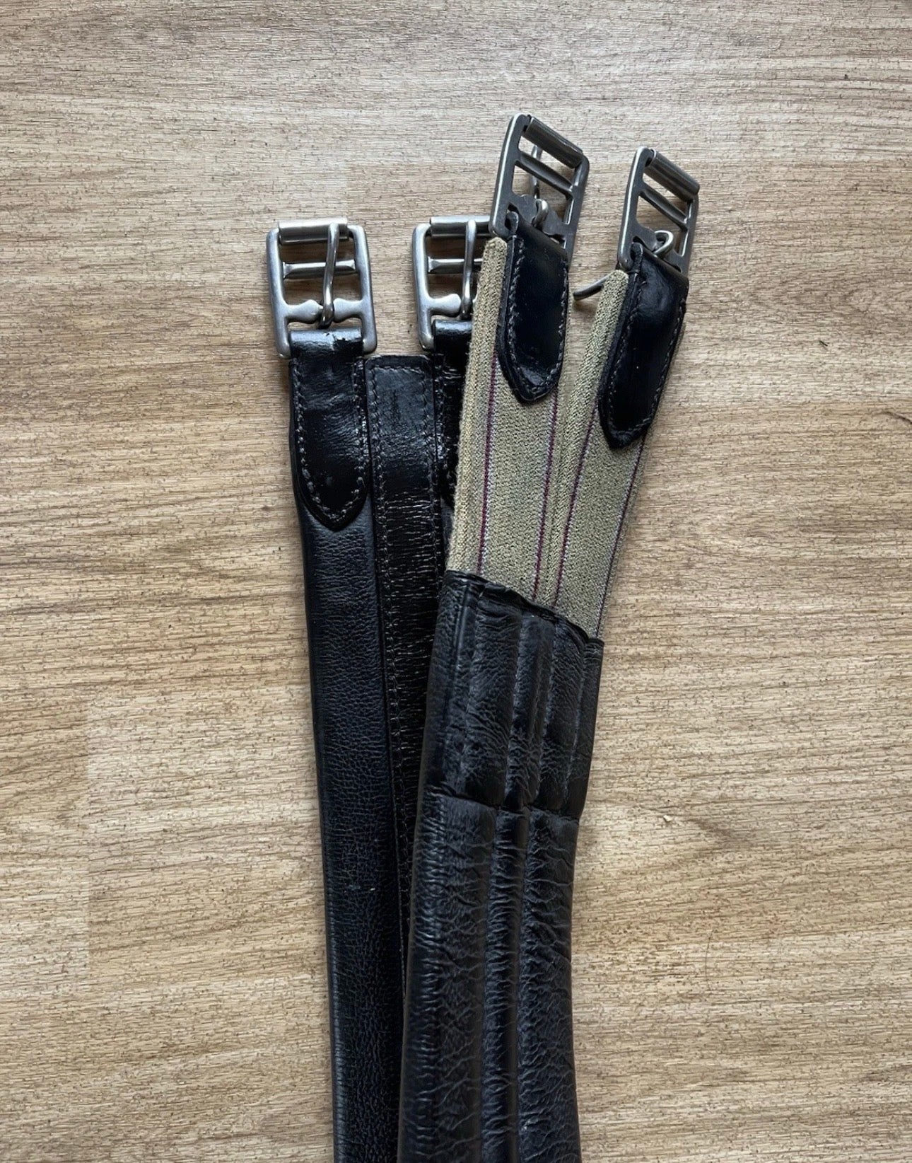 Black English Leather Padded Horse Girth Elastic Ends English Saddle 54”