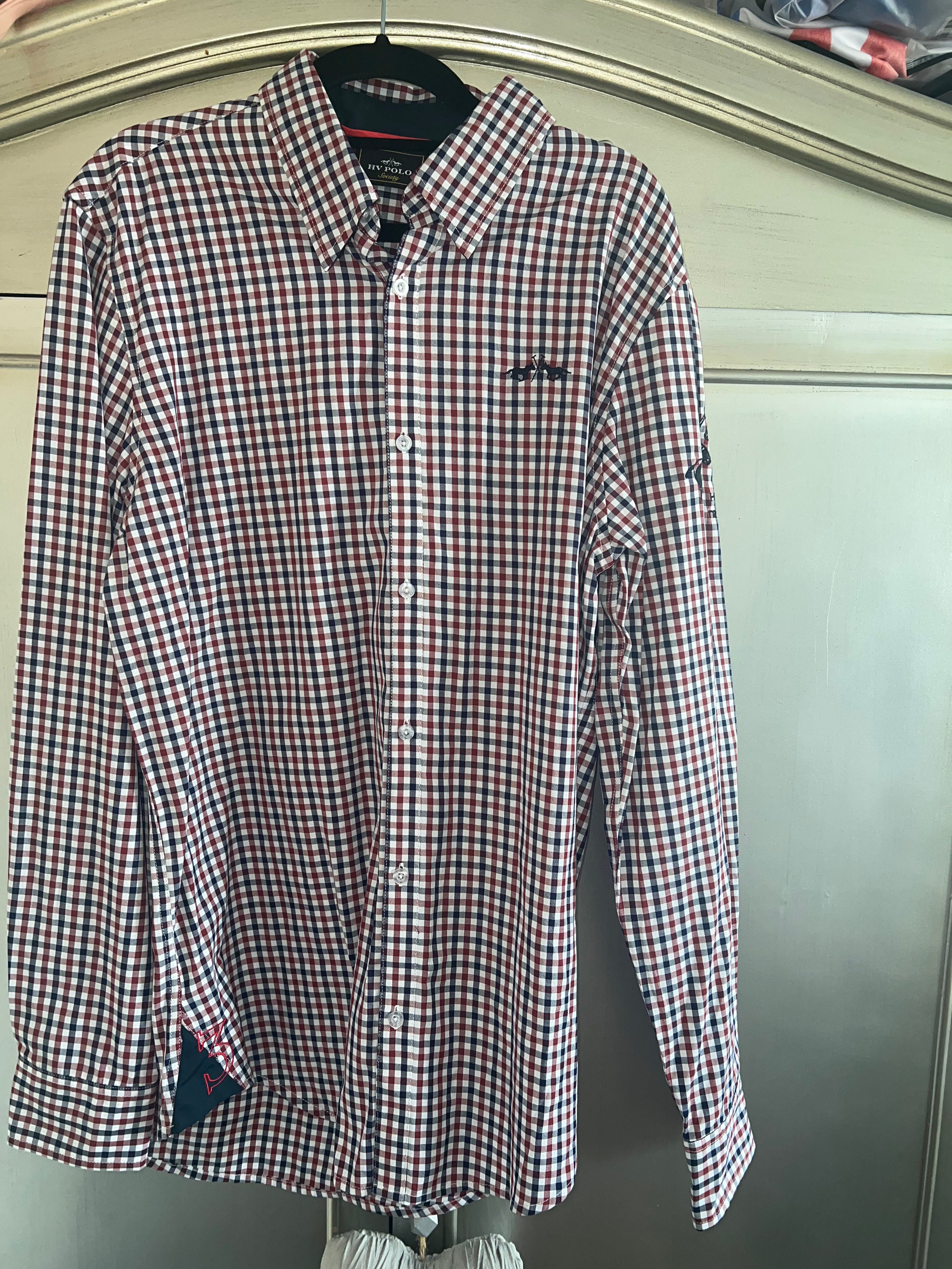 Hv Polo Burgandy Checked Men’s Large Shirt Rrp £109