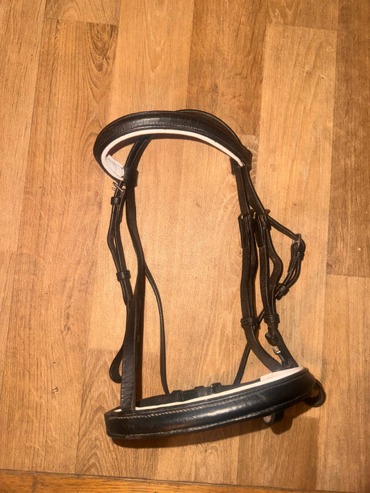 Black Leather Flash Bridle | White Padding | Pony Size #210