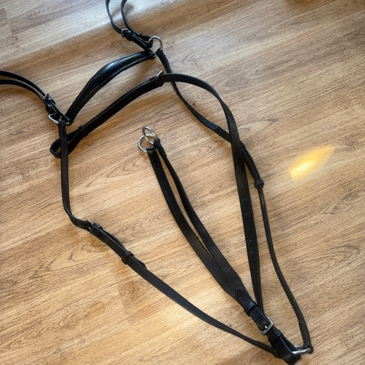Black Leather 3 Point Breastplate Full Running Martingale Attachment Hunting #33