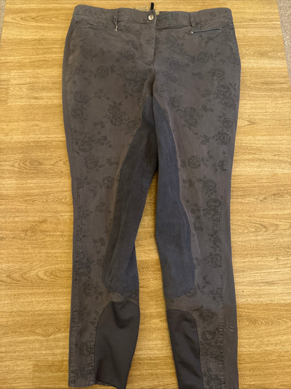 Rugged Floral Grey Full Suede Seat Ladies 34” Breeches #2