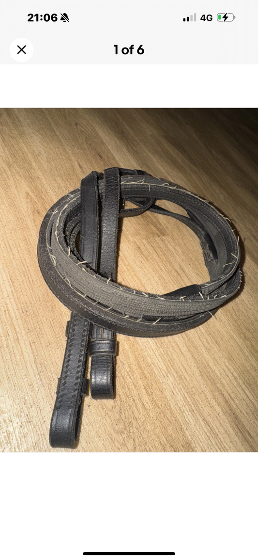 Pony Size Black Half Rubber Lined Reins #65