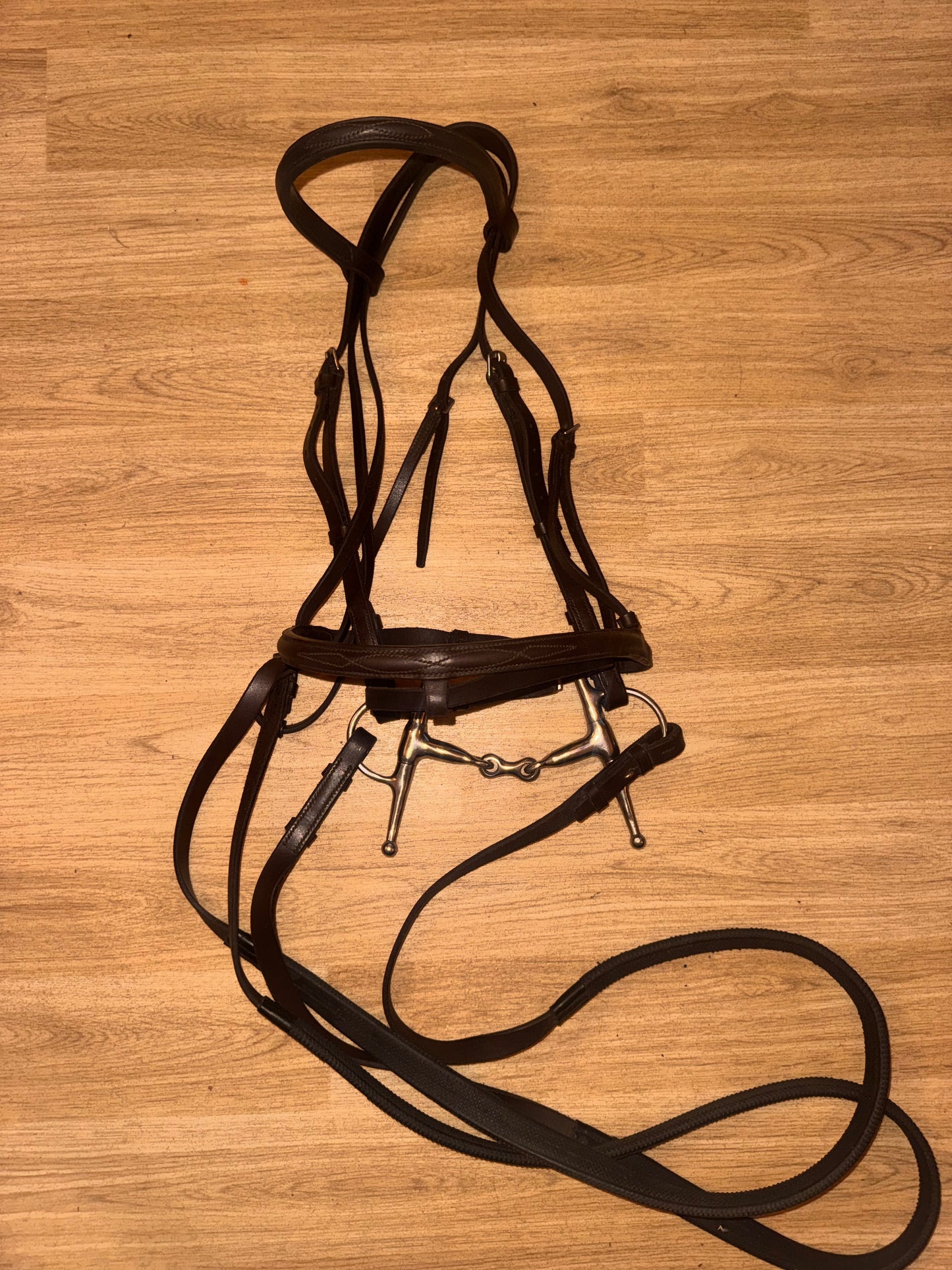 English Leather Brown Flash Bridle & Reins 5”  Snaffle Size Full #98