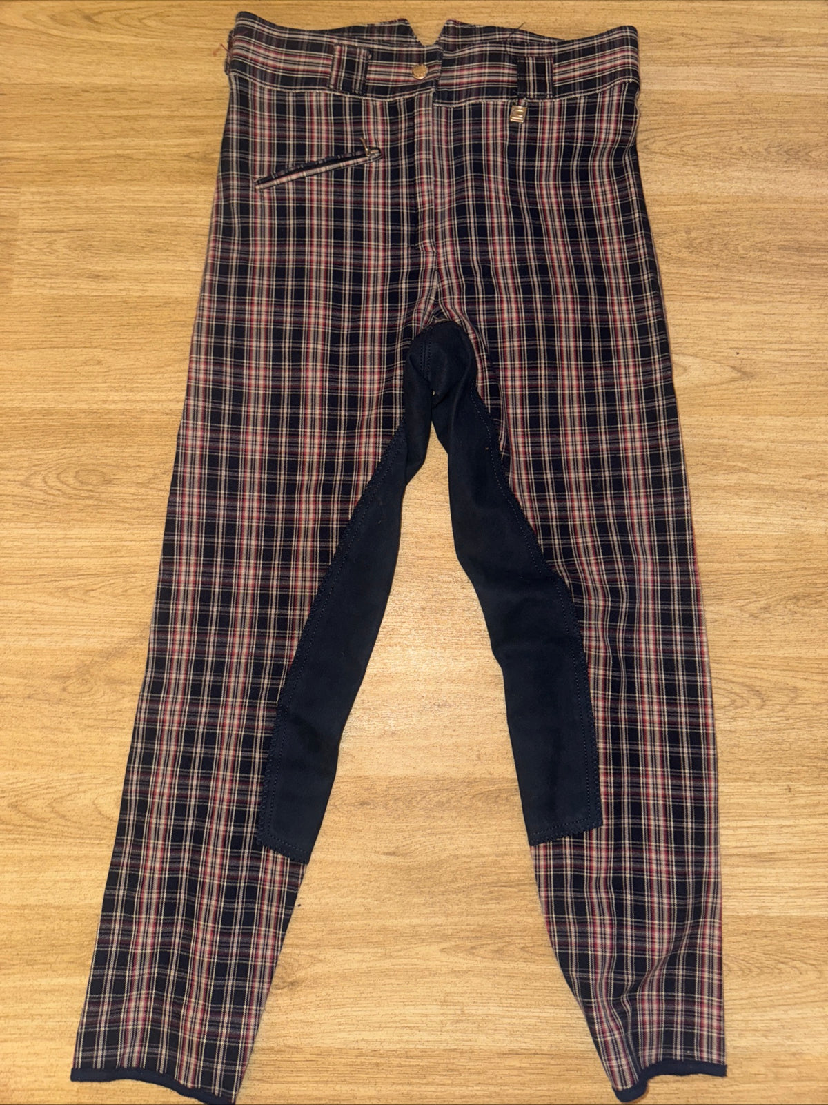 Cavallo Navy Red Check Full Suede Seat Breeches - Ladies 26” Waist