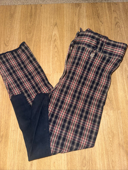 Cavallo Navy Red Check Full Suede Seat Breeches - Ladies 26” Waist