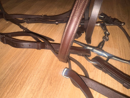 English Leather Brown Flash Bridle & Reins 5”  Snaffle Size Full #98