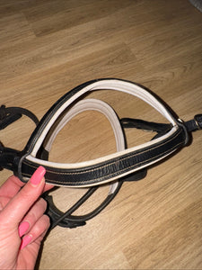 Black Leather White Padded Cob Bridle - Free Postage