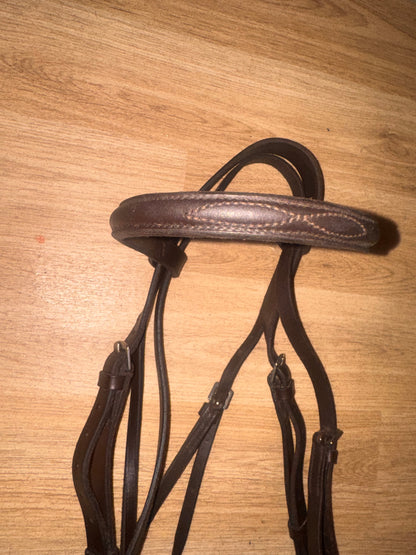 English Leather Brown Flash Bridle & Reins 5”  Snaffle Size Full #98