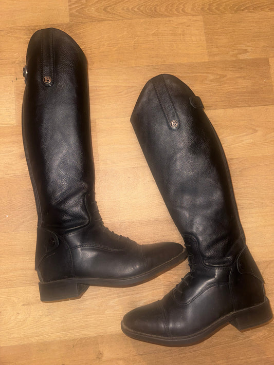 Brogini Leather Upper Long Black Riding Boots | Zip Up Junior Size 3.5