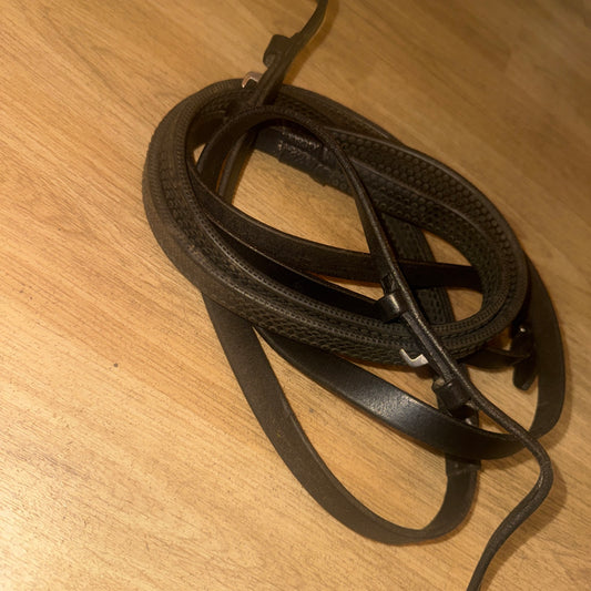 English Leather Rubber Grip Reins – Black – 62” XXF Extra Full #66