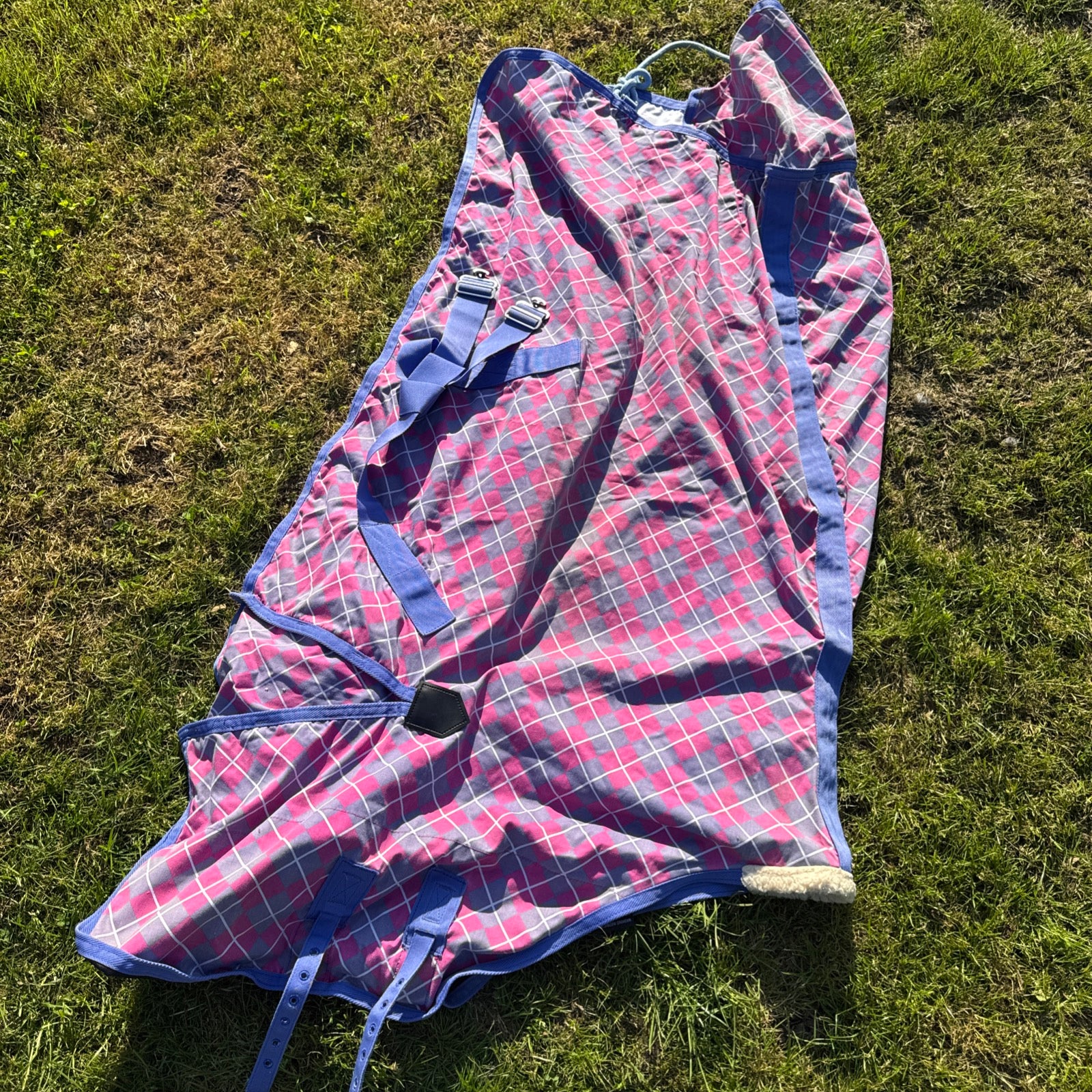 Shires Pink Purple Check 5ft Stable Sheet - Free Postage