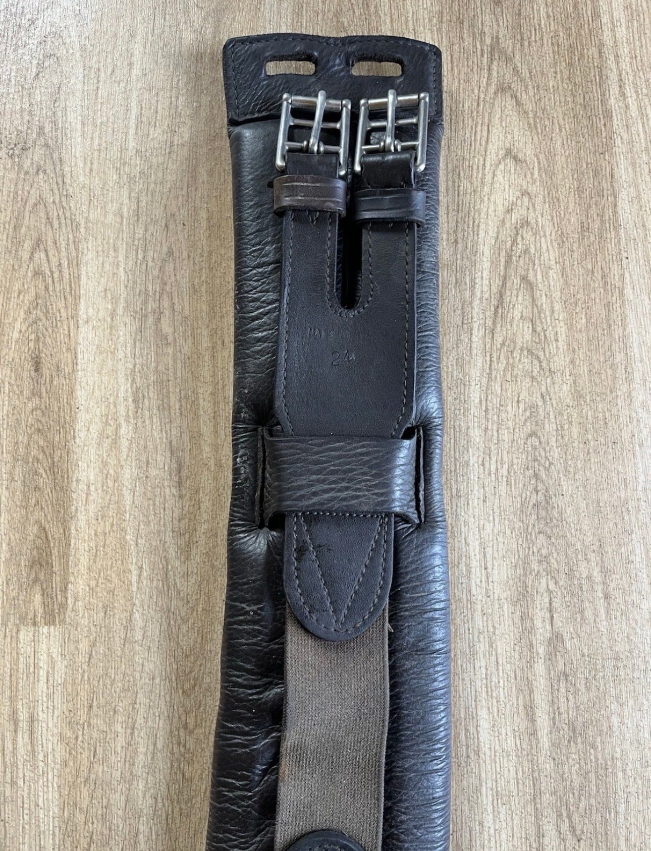 24” Leather Horse Girth Brown Padded Elastic English Saddle Girth