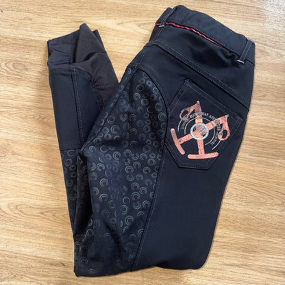 Hy Equestrian Black Full Silicone Seat Breeches | Ladies 30” | Stretchy Silicone