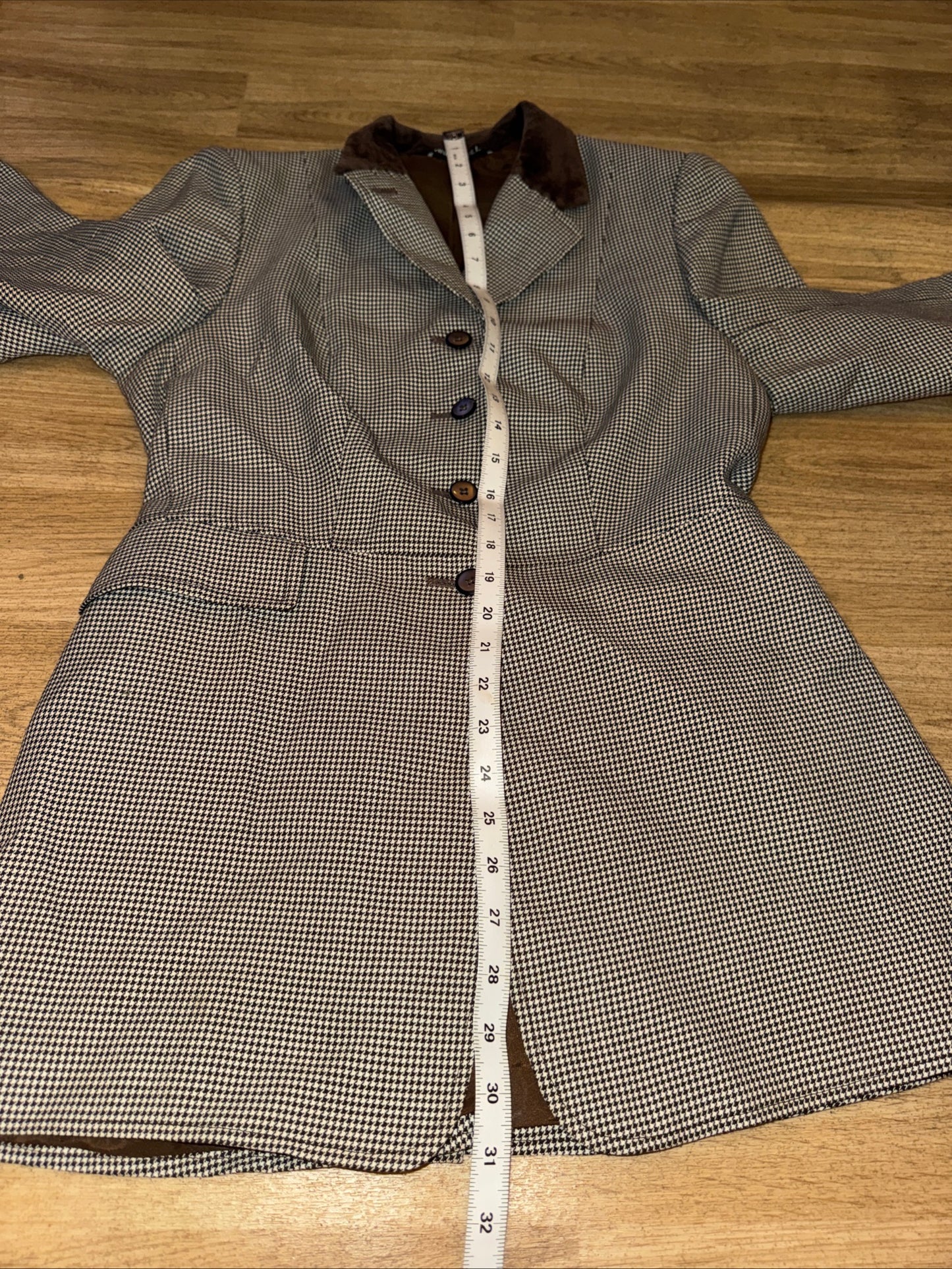 Harry Hall Brown Dog Tooth Check Show Jacket Brown Velvet Collar Ladies 36” #112
