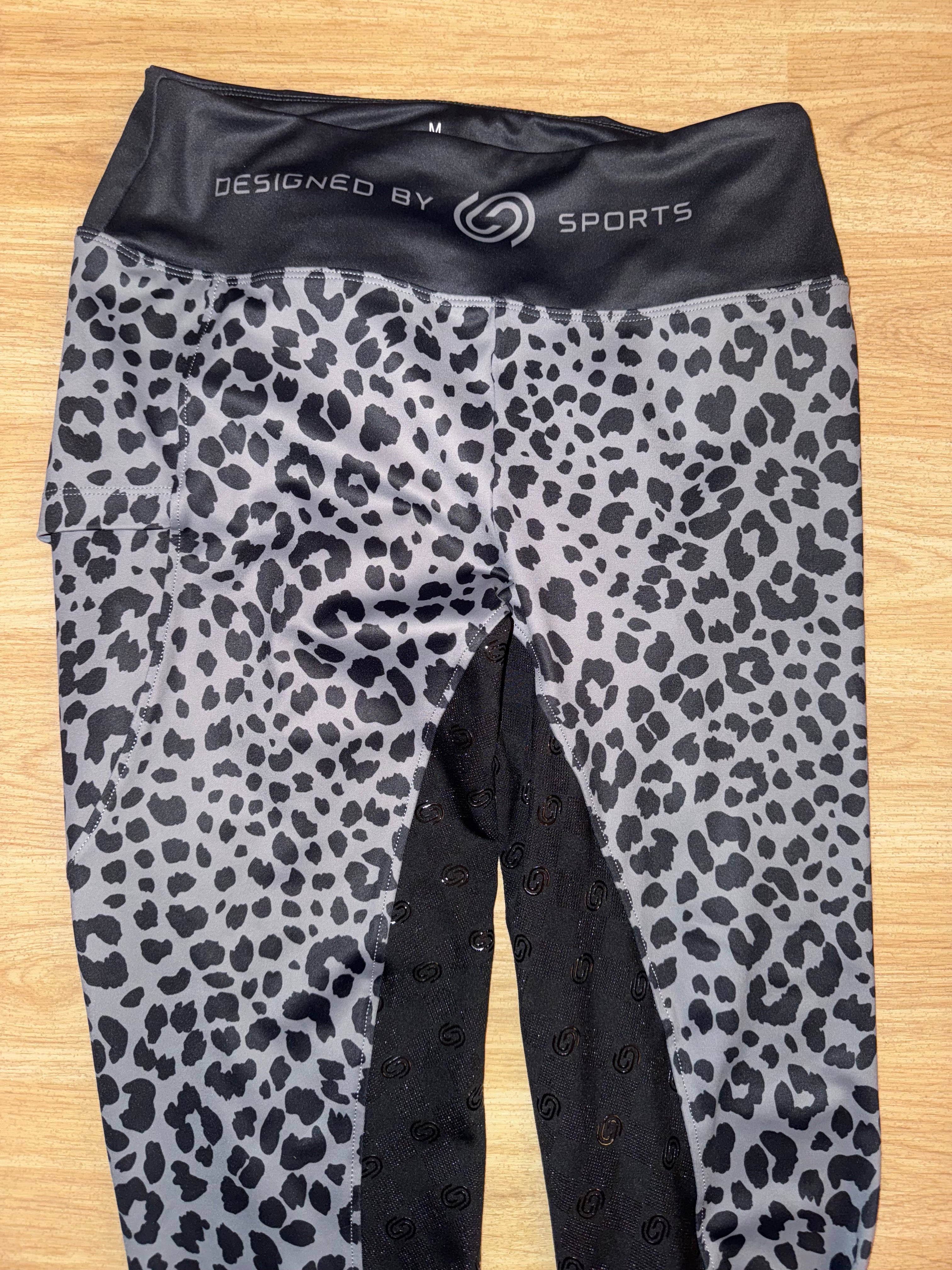 Leopard Print Grey Black Riding Tights - Ladies Medium