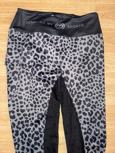 Leopard Print Grey Black Riding Tights - Ladies Medium