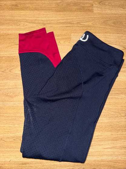 Bridleway Navy Red Fleece Lined Riding Tights Ladies Large Winter Warm