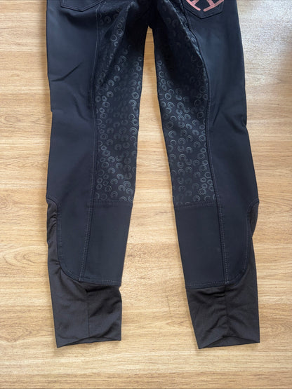 Hy Equestrian Black Full Silicone Seat Breeches | Ladies 30” | Stretchy Silicone
