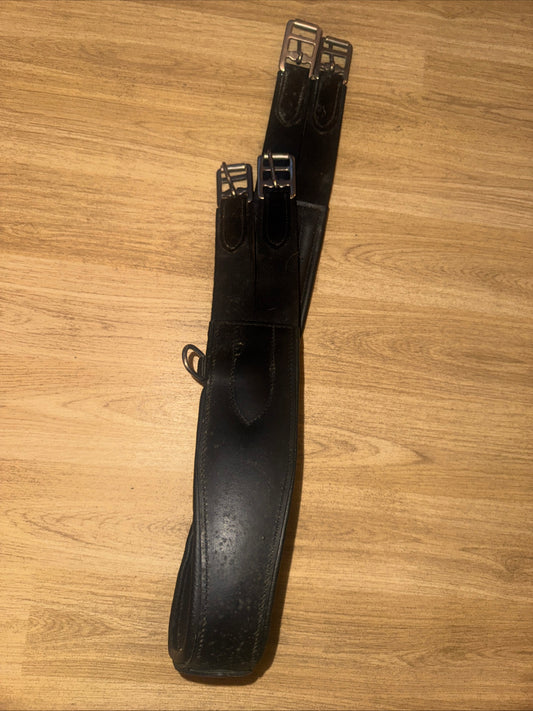 48” Black Shaped Leather Horse Girth – Elasticated – 120cm