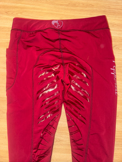Pepperell Gel Seat Burgandy Red Horse Riding Tights Size 14/16 XXL Fleece Lined