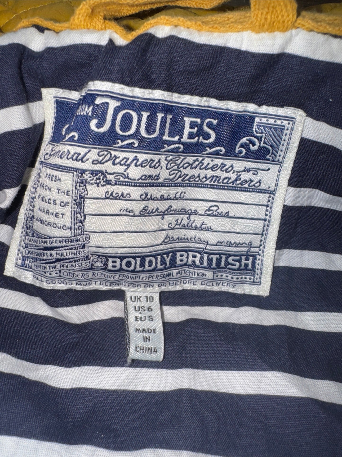 Joules Size 10 Mustard Quilted Jacket - Fox Head Button
