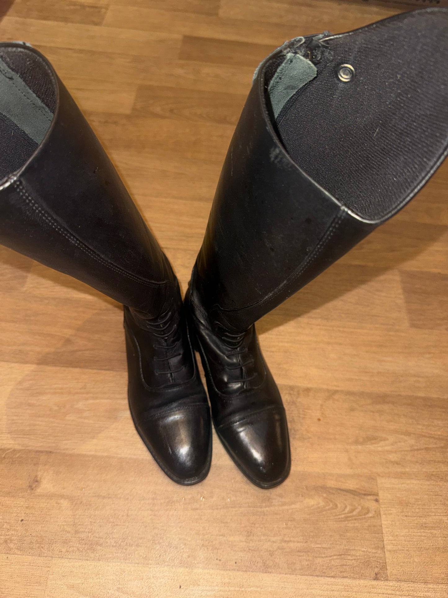 Brogini Leather Upper Long Black Riding Boots | Zip Up Junior Size 3.5