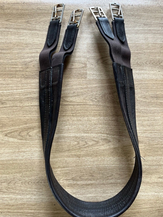 44” Brown Leather Horse Girth – Elastic Ends English Saddle Girth