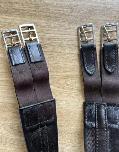 44” Brown Leather Horse Girth – Elastic Ends English Saddle Girth