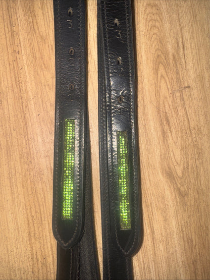 Bling Trim Black Leather 54” Stirrup Leathers - Bonded #344