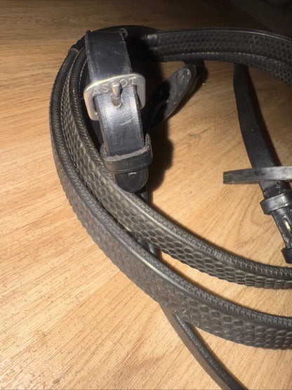 Ascot Black English Leather Rubber Reins Size Full #667 Second Hand Horse Tack