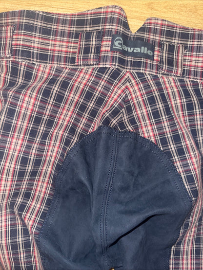 Cavallo Navy Red Check Full Suede Seat Breeches - Ladies 26” Waist