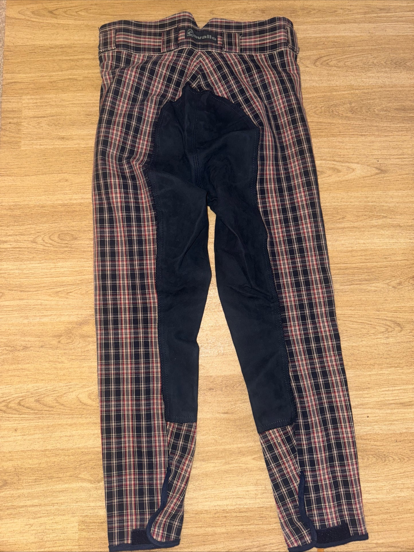 Cavallo Navy Red Check Full Suede Seat Breeches - Ladies 26” Waist