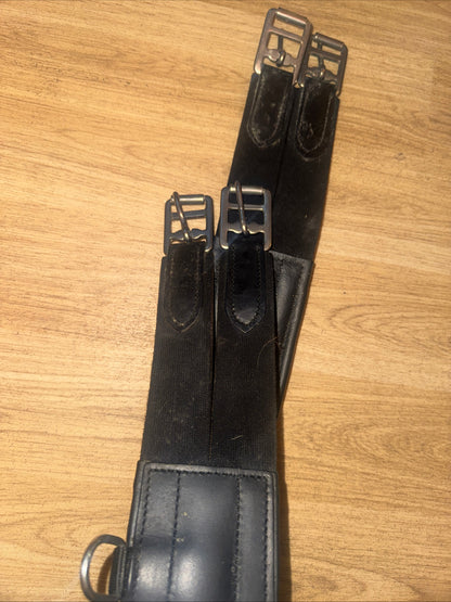 48” Black Shaped Leather Horse Girth – Elasticated – 120cm
