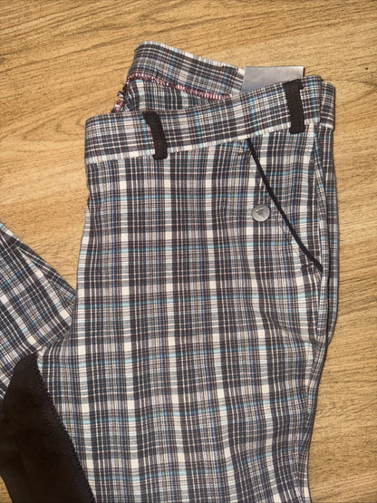 Horze Checked Ladies 28” Full Suede Seat Breeches