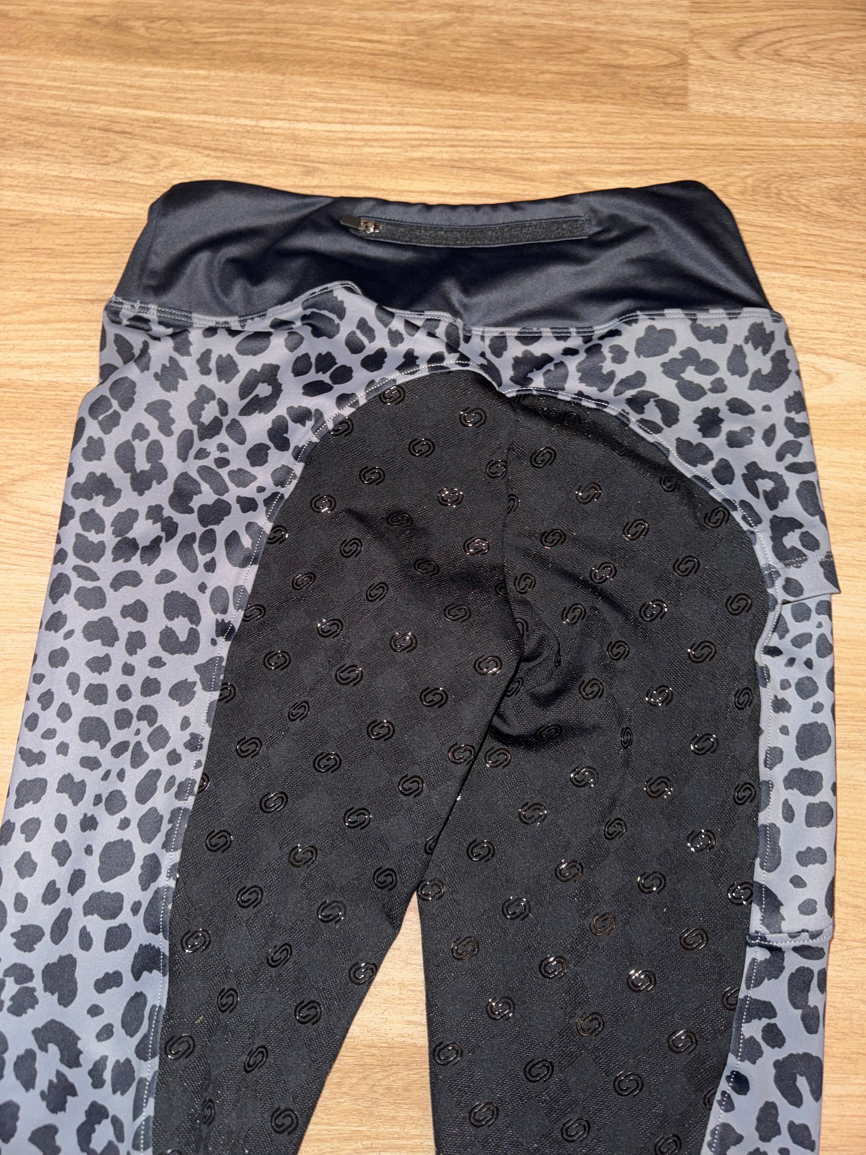 Leopard Print Grey Black Riding Tights - Ladies Medium