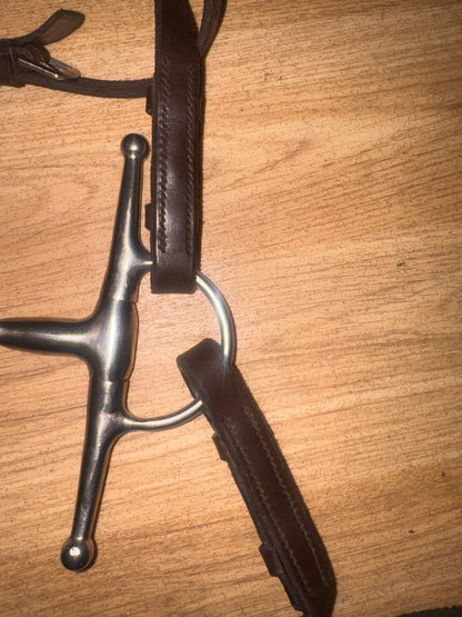 English Leather Brown Flash Bridle & Reins 5”  Snaffle Size Full #98