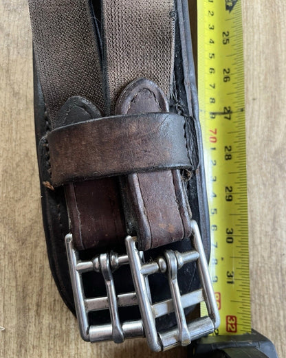 32” Brown Leather Horse Girth Elastic Ends Double Roller Buckles