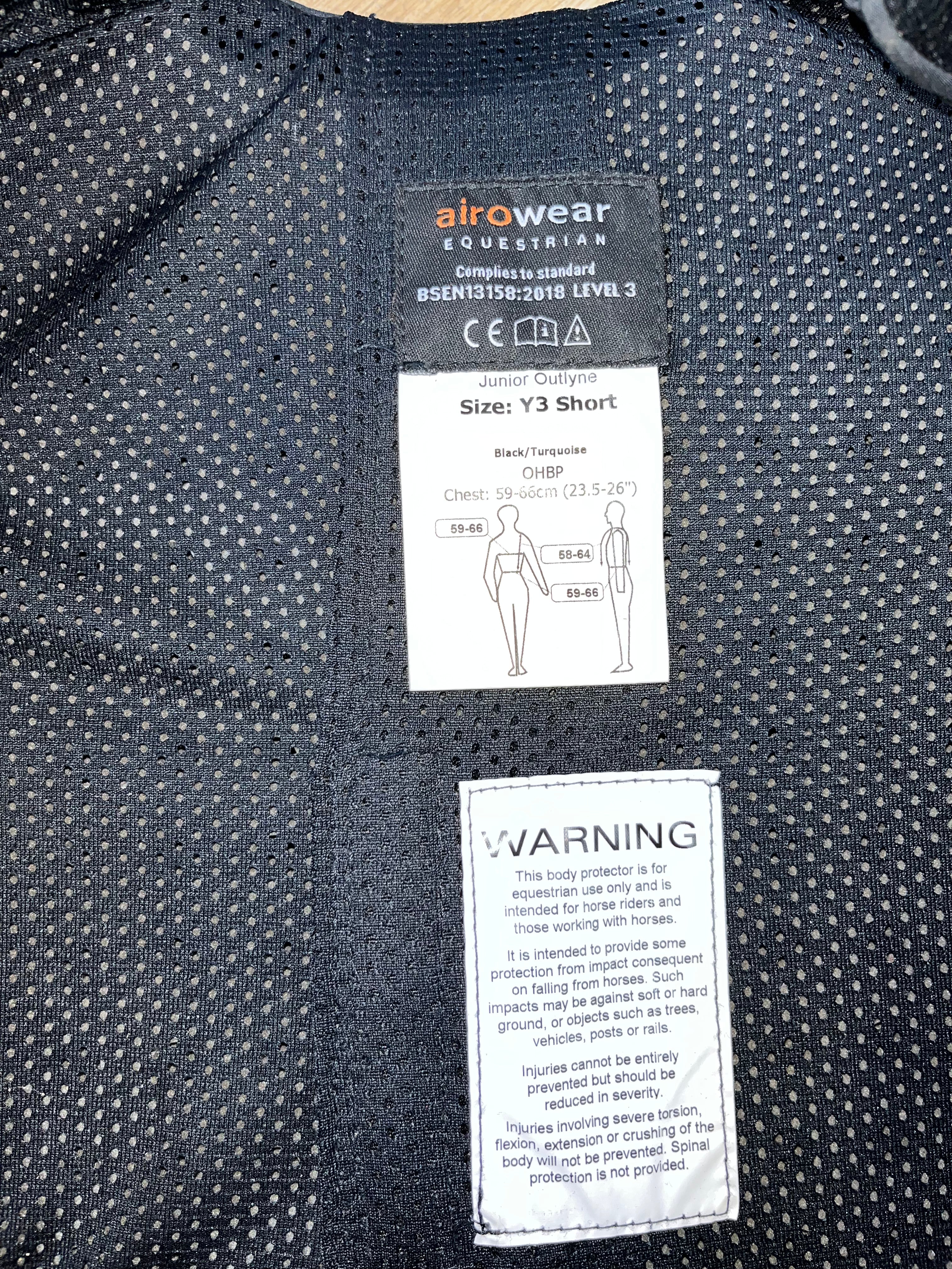 Airowear Children’s Body Protector 2018 Size Y3 Short