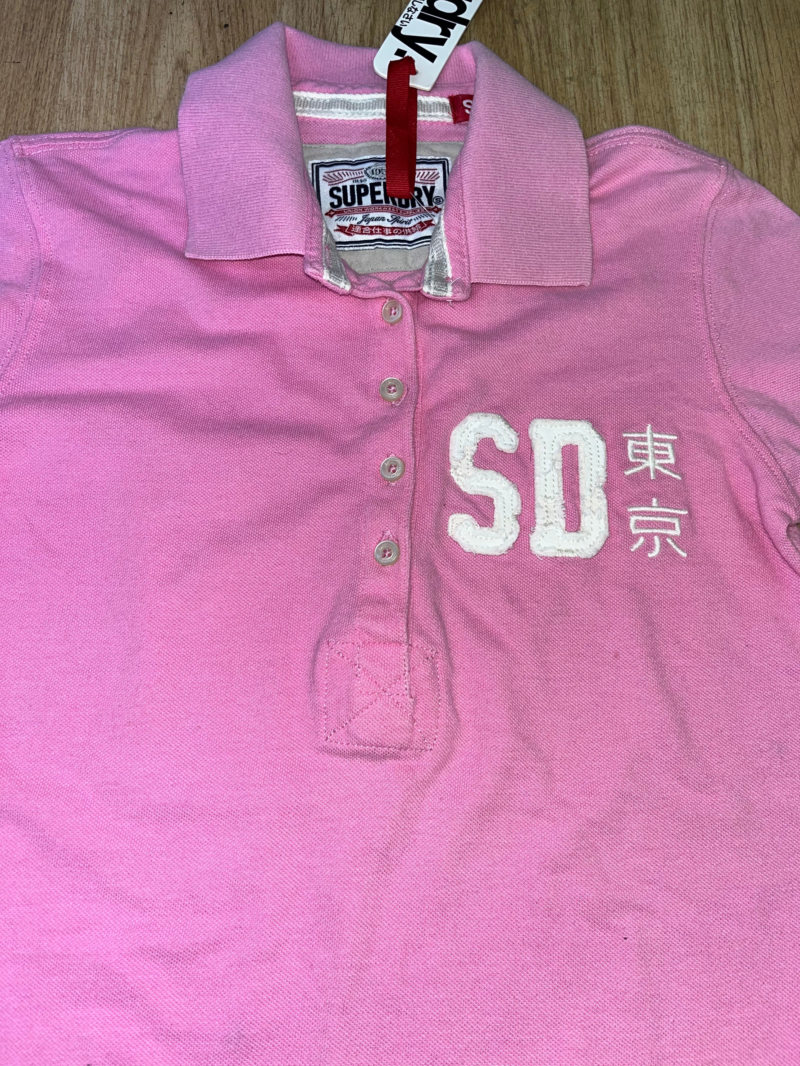 Superdry Double Blacklabel Pique Polo Top Size Small