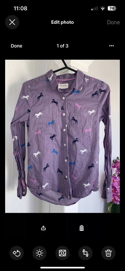 Johnnie Horse Motif Long Sleeved Shirt Size 9/10 Years