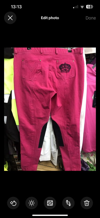 Ladies Sherwood Forest Pink Jodhpurs With Suede Knees,Size 18.