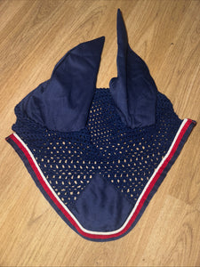 Shires Navy Bound Red/white Trim Ear Veil - Cob/full