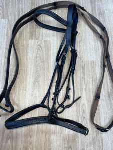 English Leather Plaited Bridle / Reins Full Brown #26