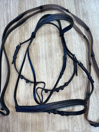 English Leather Plaited Browband Bridle with Reins – Full Size Brown #26