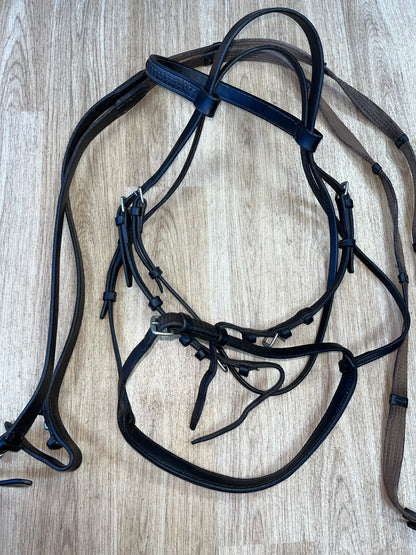 English Leather Plaited Browband Bridle with Reins – Full Size Brown #26