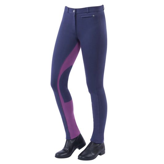 Dublin Supa-Fit Zip Up Euro Seat Ladies Jodhpurs - Graphite/Purple - Age 16 / 27”