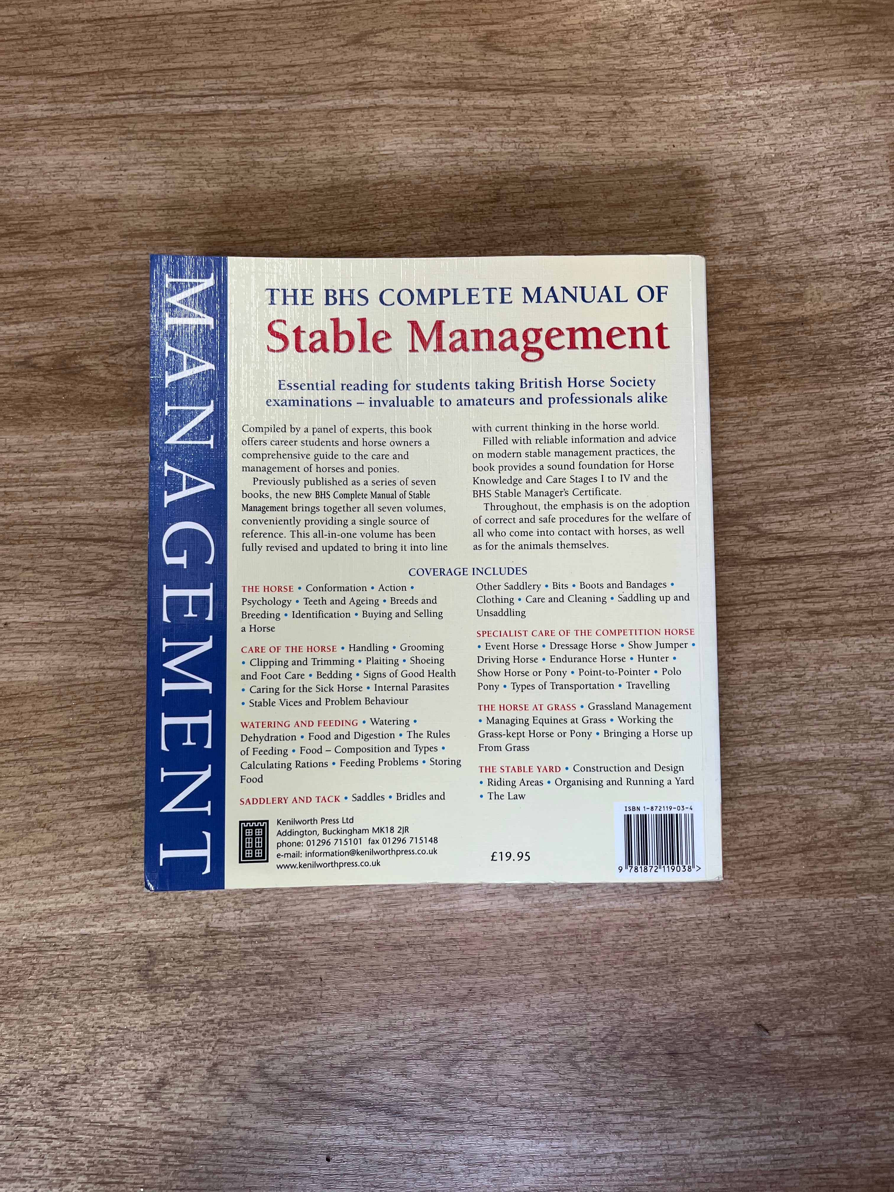 The BHS Complete Manual Of Stable Management Book